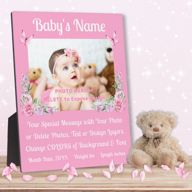 Personalisierte Geburtshinweis-Plaque, Baby-Foto Fotoplatte (Baby Announcement for Grandparents. Gifts for New Parents. Nursery picture ideas. Baby keepsake gift)