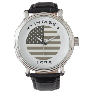 Personalisierte Geburtsjahr-Jahrgang-Vintage-Ameri Armbanduhr