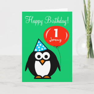 Personalisierte Geburtskarte Pinguin mit Ballon Karte