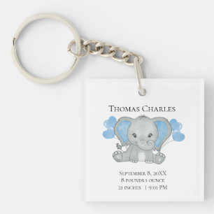 Personalisierte Geburtsstatistiken Baby Elefant Bl Schlüsselanhänger