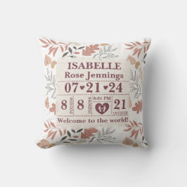 Personalisierte Geburtsstats Boho-Blätter Kissen