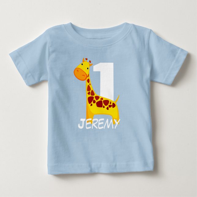 Personalisierte Geburtstag-Giraffe Baby T-shirt (Vorderseite)