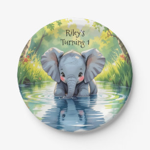 Personalisierte Geburtstagsfeier mit Baby-Elefante Pappteller
