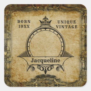 Personalisierte Geburtstagsfoto-Vorlage Vintag Ret Quadratischer Aufkleber