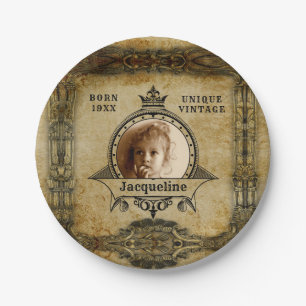 Personalisierte Geburtstagsfoto-Vorlage Vintage Re Pappteller