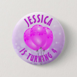 Personalisierte Geburtstagsfrau Lila und Aquamarin Button