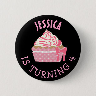 Personalisierte Geburtstagsfrau Pink Cupcake Butto Button