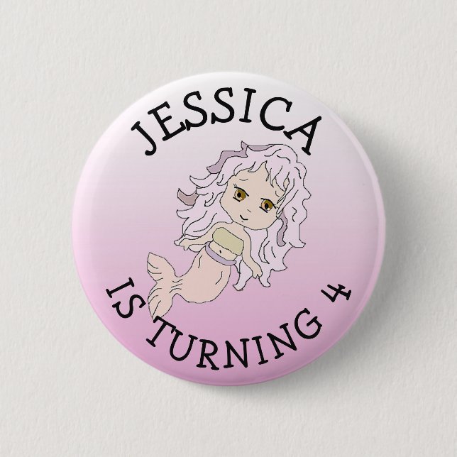 Personalisierte Geburtstagsfrau Pink Mermaid Butto Button (Vorderseite)
