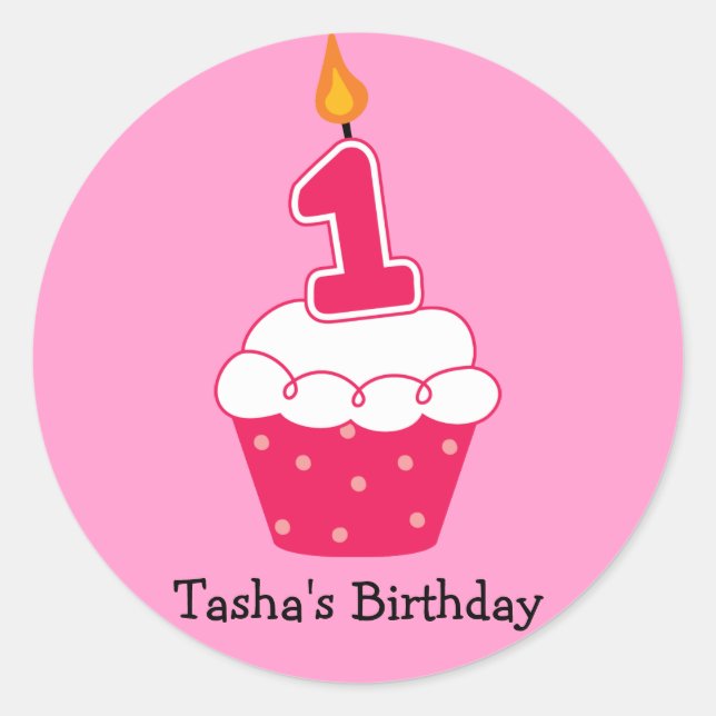 Personalisierte Geburtstagskupcake-Aufkleber Runder Aufkleber (Vorderseite)