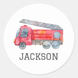 Personalisierte Geburtstagspartei für Feuerwehrfah Runder Aufkleber