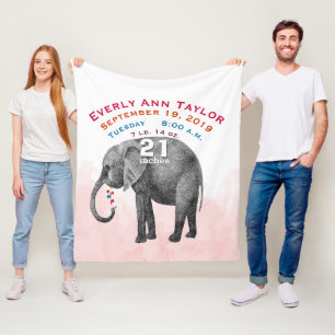 Personalisierte Geburtsurkunde Statistik Elefant f Fleecedecke