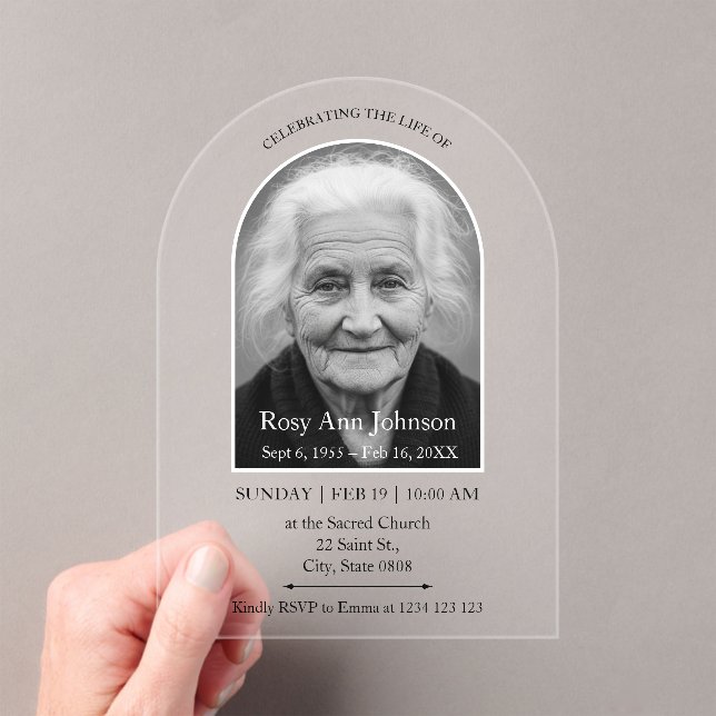 Personalisierte Gedenk Funeral-Foto  Acryleinladungen (Insitu (Handheld))