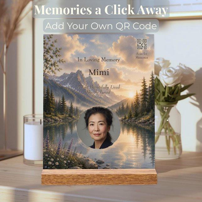 Personalisierte Gedenktafel mit QR-Code für den Be Acrylschild (Personalized mountain memorial acrylic plaque with photo and customizable QR tribute keepsake.)