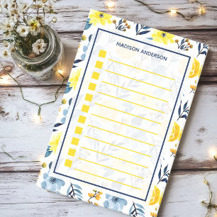 Personalisierte gelbe Aquarell-Blumen-To-Do-Liste Post-it Klebezettel