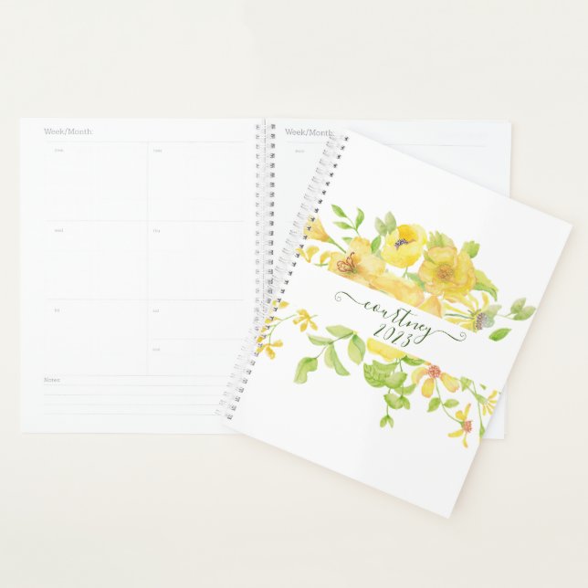 Personalisierte gelbe Aquarellblüte, benutzerdefin Planer (Anzeige)