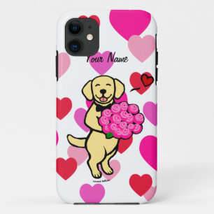 Personalisierte gelbe Labrador-Cartoon-Rosen iPhone 11 Hülle