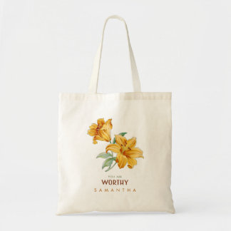 Personalisierte gelbe Lilien-Blumenmotivation Tragetasche