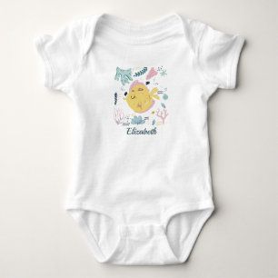 Personalisierte gelbe und rosa Fische Meer Leben O Baby Strampler