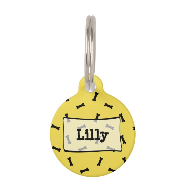 Personalisierte gelber Hundeknochen-niedliche Tiermarke (Vorderseite)