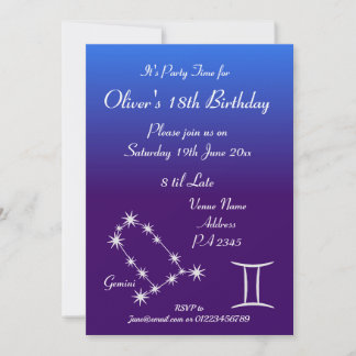 Personalisierte Gemini-Sternzeichen-Galaxie-Party- Einladung