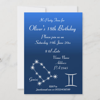 Personalisierte Gemini Zodiac Galaxie Party Einlad Einladung