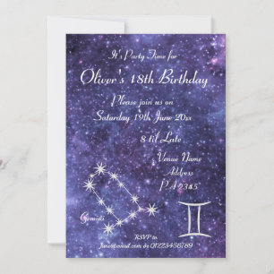 Personalisierte Gemini-Zodiak-Galaxie-Party Einladung