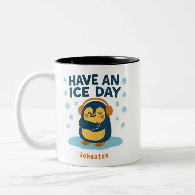 Personalisierte gemütliche Pinguin-Tasse - "Haben  Zweifarbige Tasse (Links)