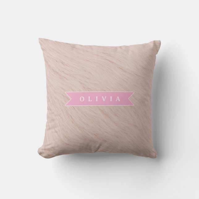 Personalisierte gemütliche rosa flauschige Kunstfe Kissen (Vorderseite)