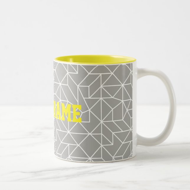 Personalisierte geometrische Tasse Grau und Gelb (Rechts)