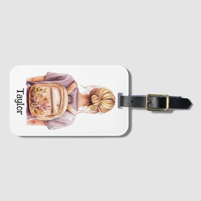 Personalisierte Gepäckmarke - Blonde Frau Gepäckanhänger (Vorderseite (Horizontal))