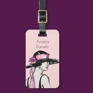 Personalisierte Gepäckmarke Pink Flapper Girl Gepäckanhänger