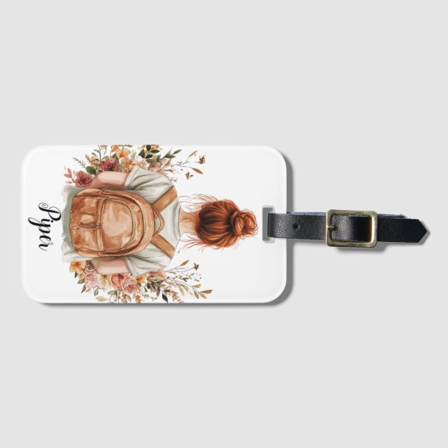 Personalisierte Gepäckmarke-Rothaarfrau Gepäckanhänger (Vorderseite (Horizontal))