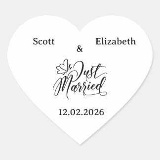 Personalisierte "Gerade Geheiratet" Hochzeit Herz-Aufkleber