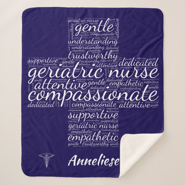 Personalisierte Geriatric Nurse Word Cloud Gift Sherpadecke (Vorderseite)