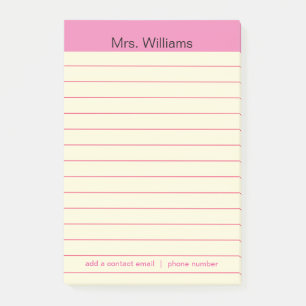 Personalisierte Geschäftsfelder Pink Stripe Lehre Post-it Klebezettel