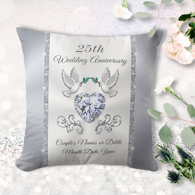 Personalisierte Geschenke für das 25-jährige Jubil Kissen (25 year anniversary gifts. 25th anniversary pillow. Traditional gift for 25th wedding anniversary.  )