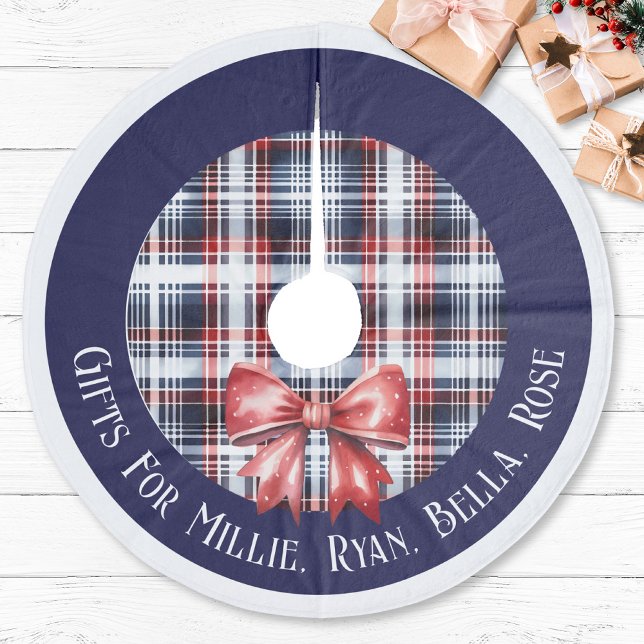 Personalisierte Geschenke für Kinder Navy Rot Kari Fleece Weihnachtsbaumdecke (Personalized Gifts For Kids Name Navy Red Plaid Tartan Fleece Tree Skirt Christmas Farmhouse family )