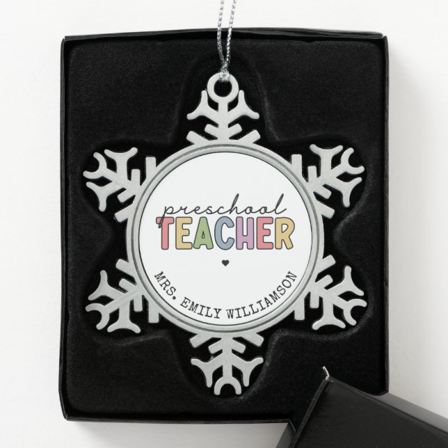 Personalisierte Geschenke für Vorschullehrer Schneeflocken Zinn-Ornament (Box)
