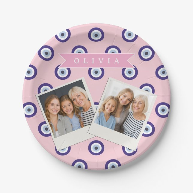 Personalisierte Geschenke mit Böser-Augen-Muster i Pappteller (Vorderseite)