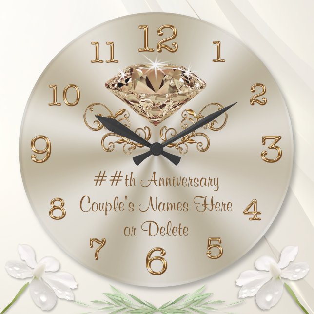 Personalisierte Geschenke zum Hochzeitstag nach Ja Große Wanduhr (Personalized Wedding Clock Gift. Wedding anniversary gift for couple married 60 years, Diamond.)