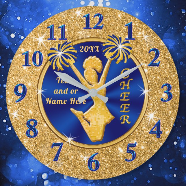 Personalisierte Geschenkideen von Cheerleader Große Wanduhr (Senior cheer gift ideas. Cheerleader bedroom decor. Cheerleader Clock. Cheer squad gift ideas. Blue)