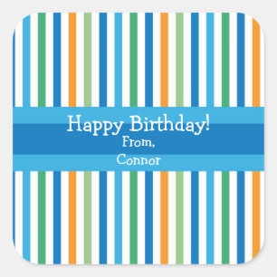 Personalisierte Geschenkkleber mit blauem Streifen Quadratischer Aufkleber