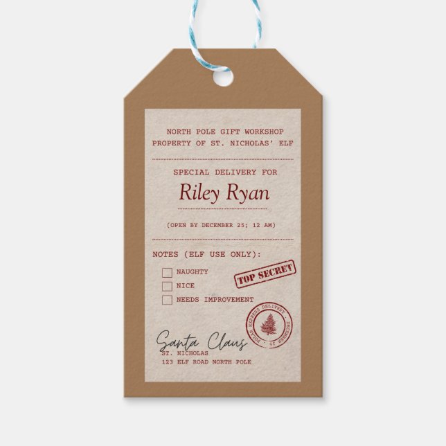 Personalisierte Geschenkmarke vom Santa Geschenkanhänger (Vorderseite)