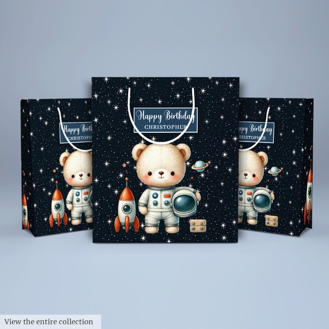 Personalisierte Geschenktasche für Weltraumbär Geb Mittlere Geschenktüte (Personalized Gift Bag for Space Bear Birthday)
