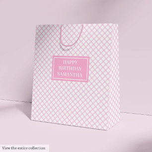 Personalisierte Geschenktasche rosa Karo Geburtsta Mittlere Geschenktüte