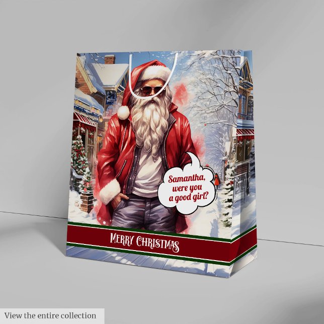 Personalisierte Geschenktüte Lustiger Weihnachtsma (Personalized Gift Bag Funny Santa Holiday Accent)