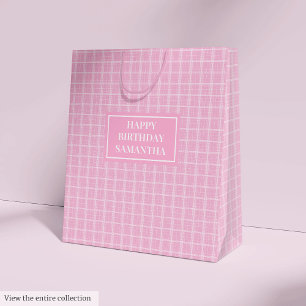 Personalisierte Geschenktüten Rosa Karo Geburtstag Mittlere Geschenktüte
