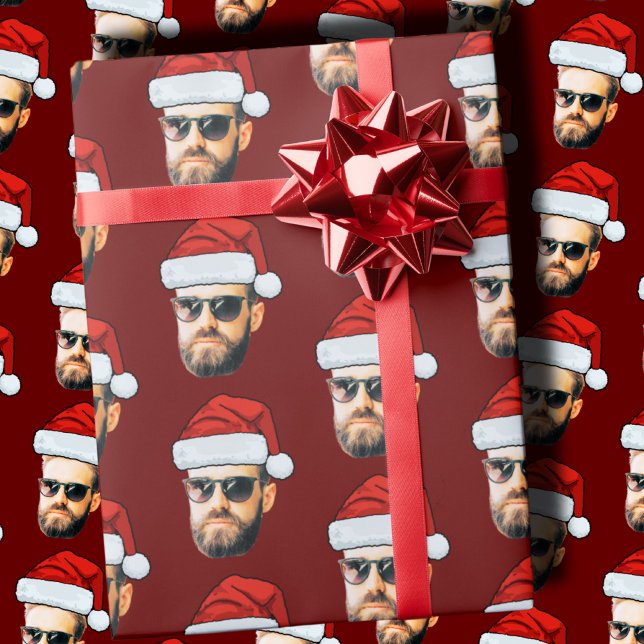 Personalisierte Gesichter Weihnachtsmannmütze Gesc Geschenkpapier (Von Creator hochgeladen)