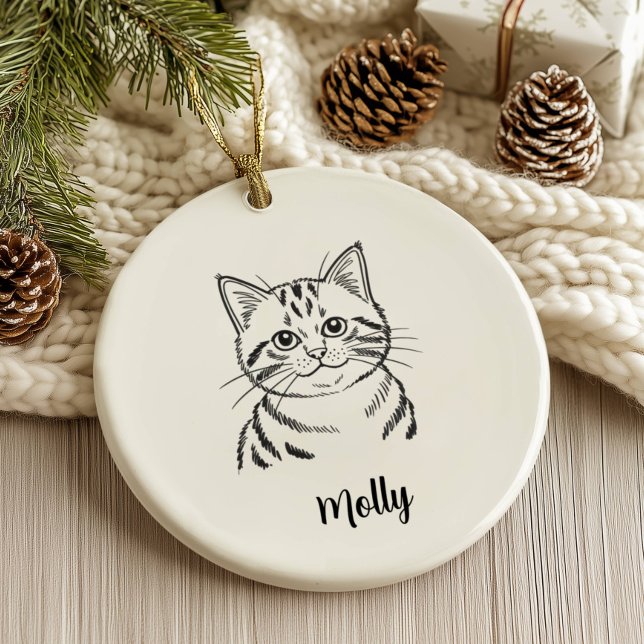 Personalisierte getigerte Katze Weihnachten Keramik Ornament (Von Creator hochgeladen)