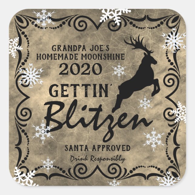 Personalisierte "Gettin' Blitzen" hausgemachte Moo Quadratischer Aufkleber (Vorderseite)
